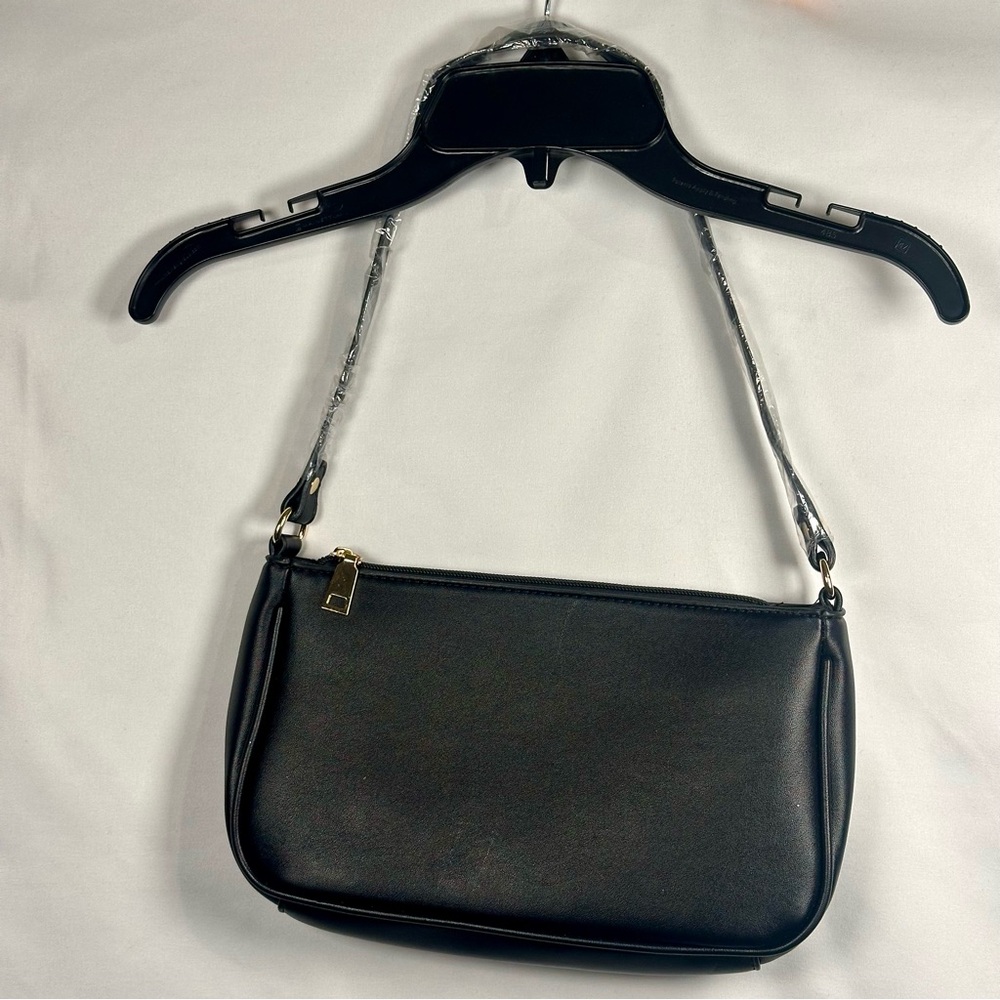 Women’s Chic Black Shoulder Bag with Gold Accents